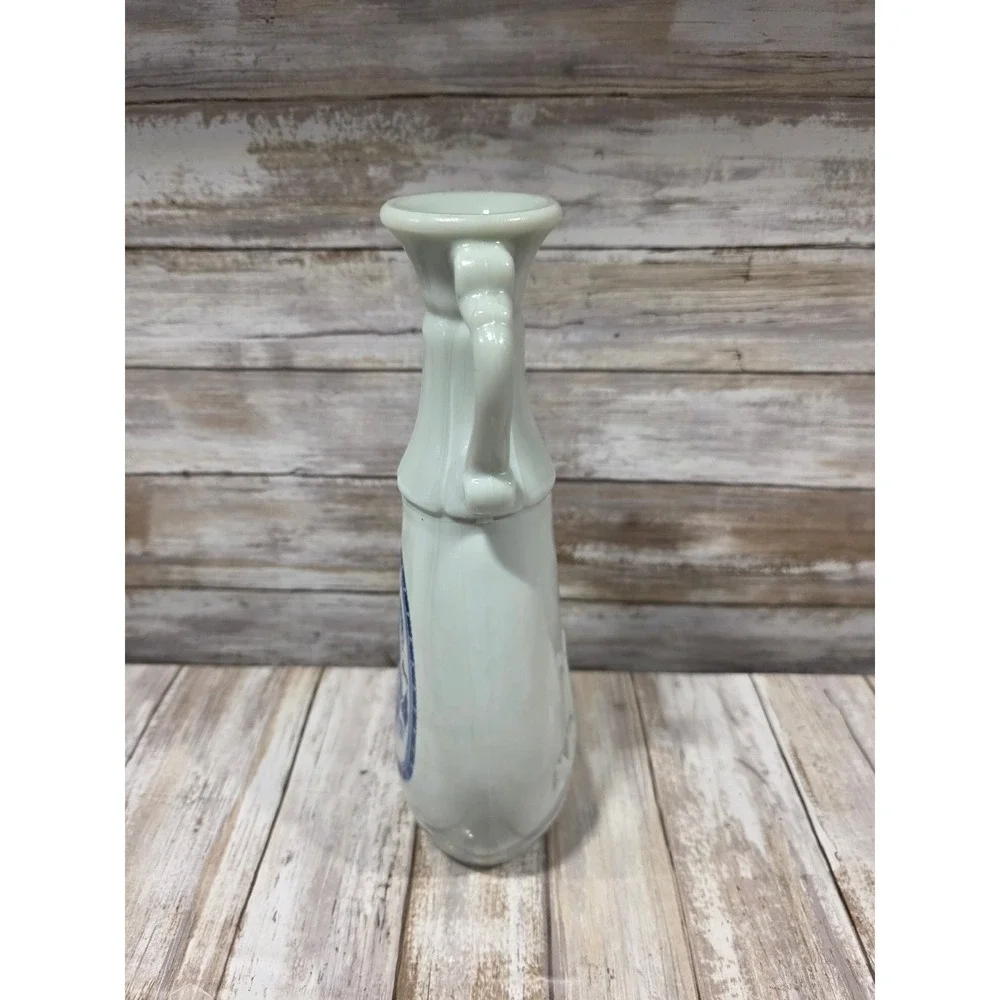 Vintage White Ceramic Pitcher Vase Blue Nautical‎ Sailboat Scene Handle Raised